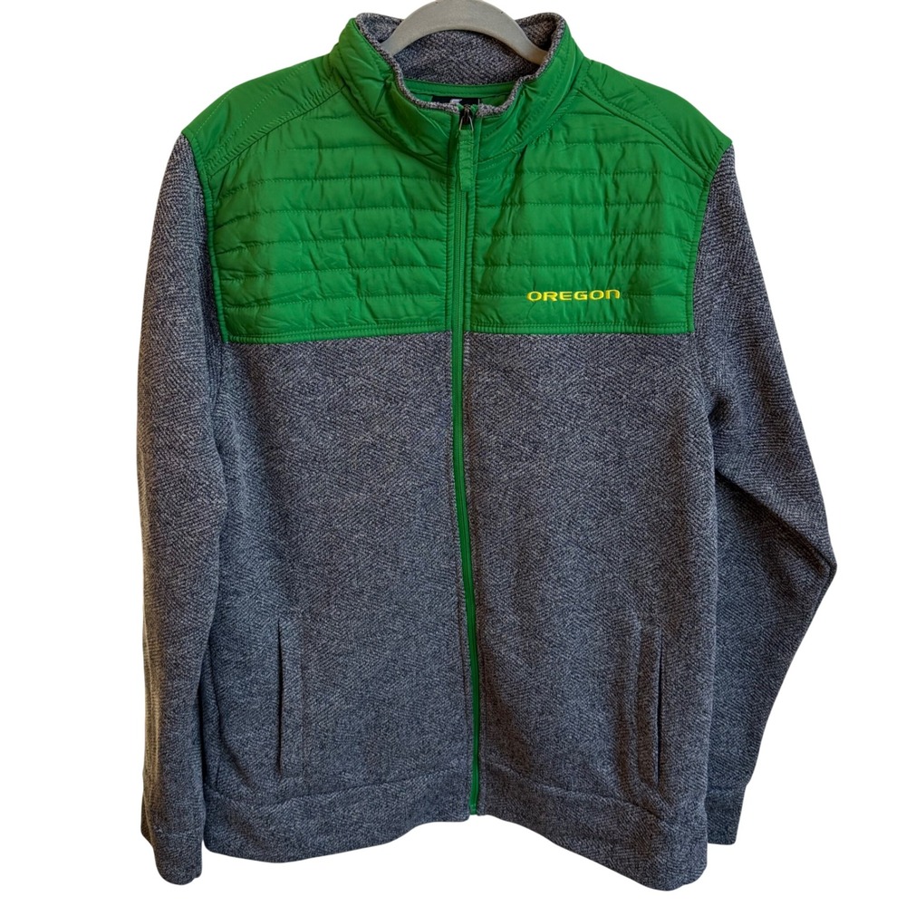 Colosseum Oregon Ducks Jacket Mens Large Green Gray Quilted Full Zip Fleece